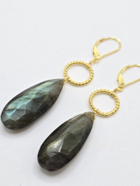 Echt zilveren oorbellen met Labradoriet goud plating