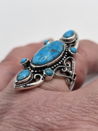 Echt zilveren ring met Turquoise maat 18