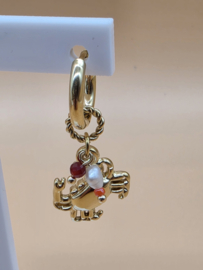 Creolen met bedeltjes in de vorm van koraal, krab, natuurlijke stenen en zoetwaterparel