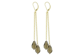 Echt zilveren oorbellen met smoky kwarts in goud plating