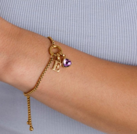 Adjustable Letter & birthstone bracelet gold