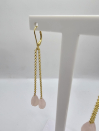 Echt zilveren oorbellen met rozenkwarts goud plating