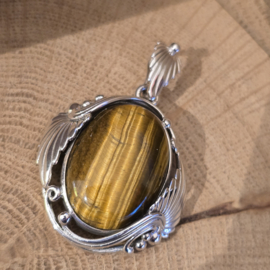Prachtige echt zilveren hanger met Tijgeroog,  groot
