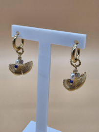 Creolen met bedeltjes ginkgo, zoetwaterparel, natuurlijke stenen