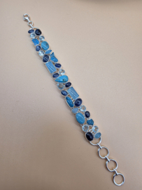 Schitterend 925 zilveren sieraden set, blauw tinten.