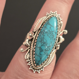 Schitterende echt zilveren ring met Turkoois. Maat 18