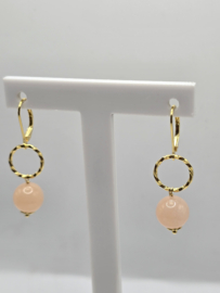 Echt zilveren oorbellen met roze Aventurijn goud plating
