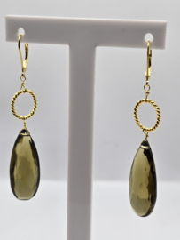 Echt zilveren oorbellen met smoky kwarts in goud plating