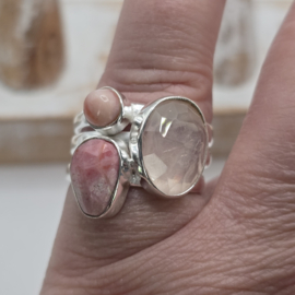 Prachtige echt zilveren ring Rozenkwarts en Rhodochrosiet. Maat 18.5.