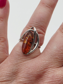 Prachtige echt zilveren ring met Barnsteen, maat 17.5