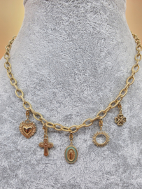 Stainless steel collier, ovaal  schakels bewerkt. 40 plus 7 cm.