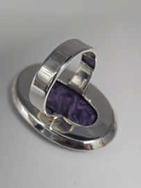 Echt zilveren ring met Charoiet, maat 20