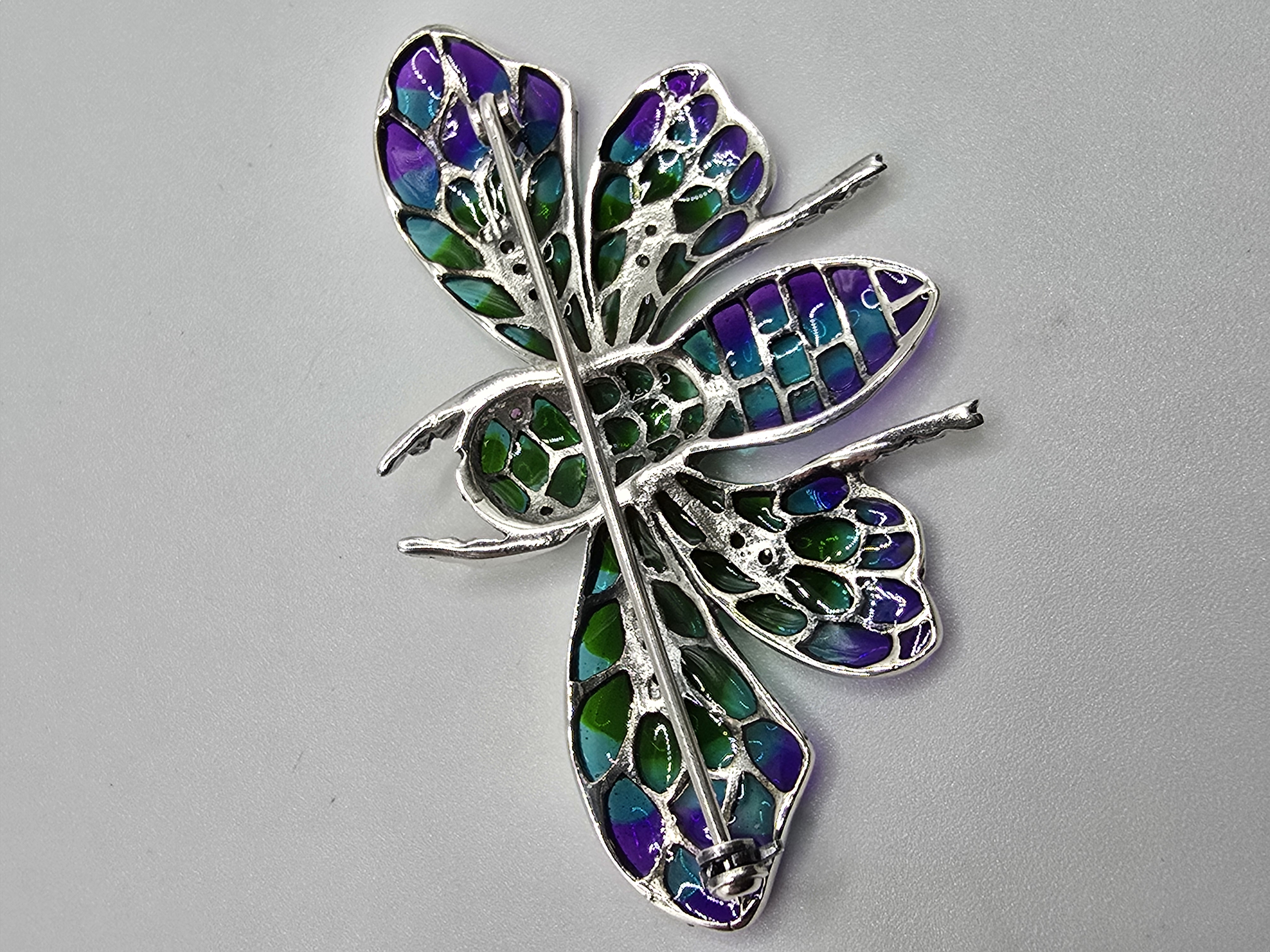 925 zilveren broche, met Robijn en marcasiet