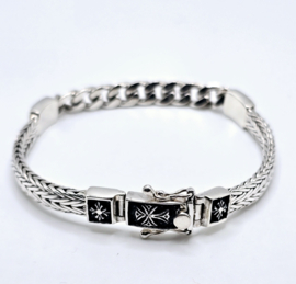 Echt zilveren zware schakelarmband, bijzondere sluiting 20.5 cm