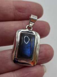 Echt zilveren ketting hanger met Labradoriet Rechthoek