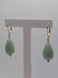 Echt zilveren oorbellen met groen jade rosé plating