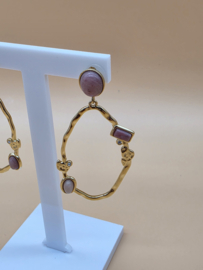 Hangende oorbellen - opengewerkte druppel en natuurlijke stenen