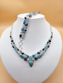 Schitterend 925 zilveren sieraden set, blauw tinten.