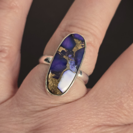 Echt zilveren ring met Paars, Dahlia koper turkoois, maat 19