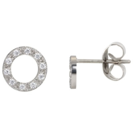 Ear studs Circle stone 10mm zilver