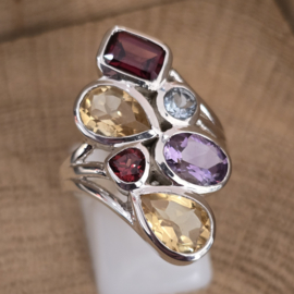 Echt zilveren multi stone ring, maat 18.5