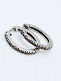 Echt zilveren Creolen met bruine zirkonia 20 mm