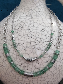 Ketting kleurrijke kralen - groen & zilver Stainless Steel