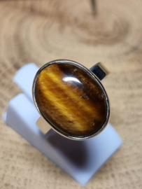 Prachtige echt zilveren ring met tijgeroog. Maat 17.5
