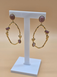 Hangende oorbellen - opengewerkte druppel en natuurlijke stenen