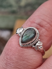 Echt zilveren ring met Labradoriet maat 17 mm