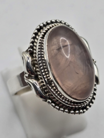 Echt zilveren ring met rozenkwarts maat 18