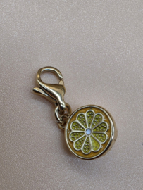 RVS charm  halve citroen emaille hanger. Goud