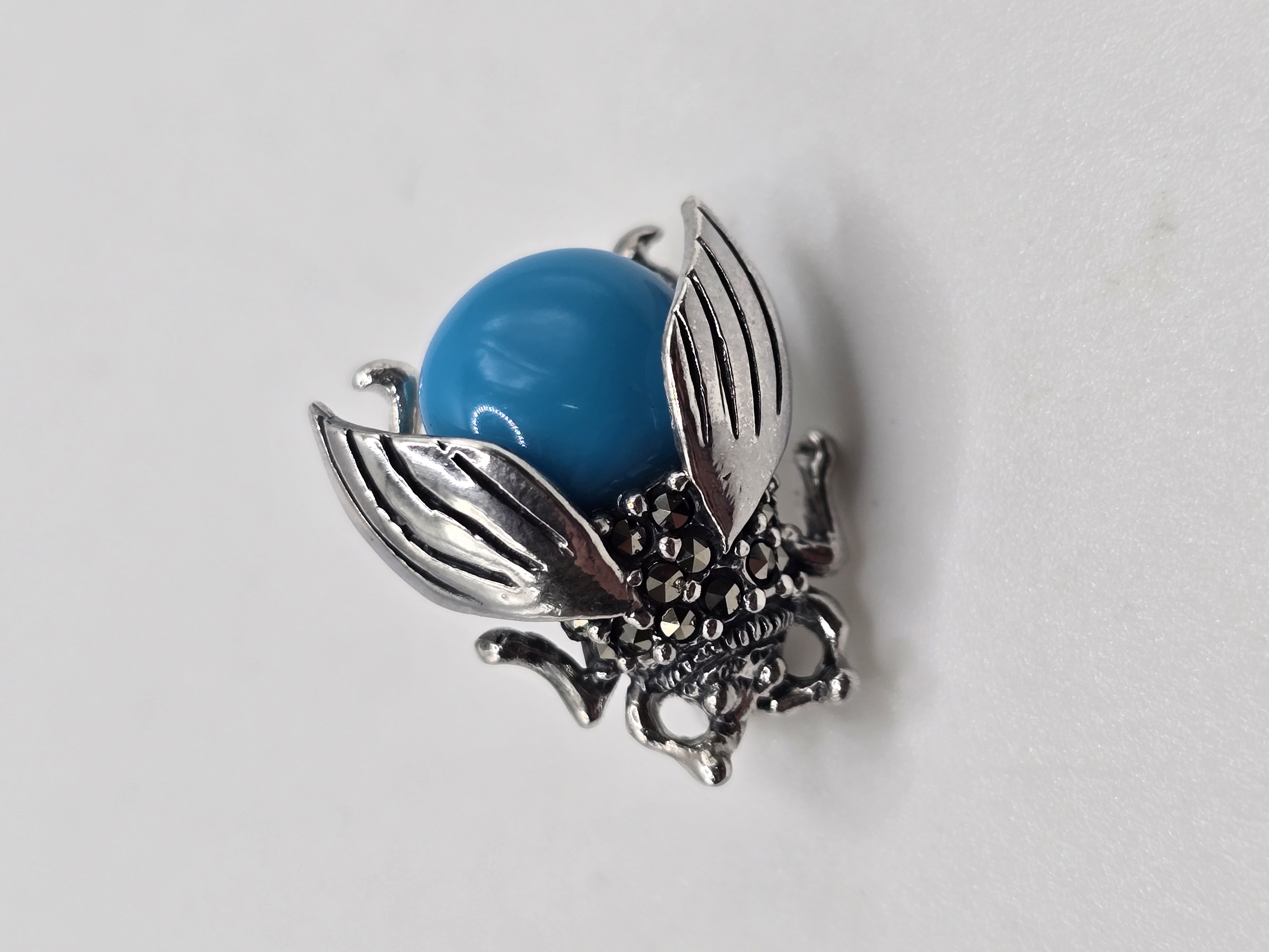 925 zilveren broche, met Marcasiet en Turkoois