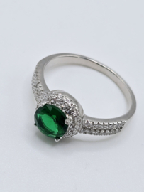 Echt zilveren ring met Zirkonia Silver/green.  Maat 16.5 MDZ9