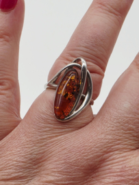 Prachtige echt zilveren ring met Barnsteen, maat 17.5