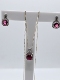 Echt zilveren set, zirkonia, silver/fuchsia. MDZ3
