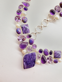 Schitterend 925 zilveren sieraden set, paars tinten.