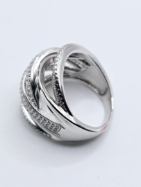 Echt zilveren ring met zirkonia, breed fantasie model maat 17.5