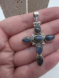 Echt zilveren ketting hanger met Labradoriet, kruis