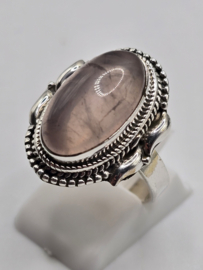 Echt zilveren ring met rozenkwarts maat 18