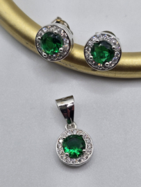 Echt zilveren set, zirkonia, silver/groen MDZ29