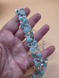 Schitterend 925 zilveren sieraden set, zeegroen tinten.