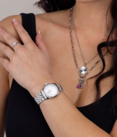 Letter & birthstone link chain Silver