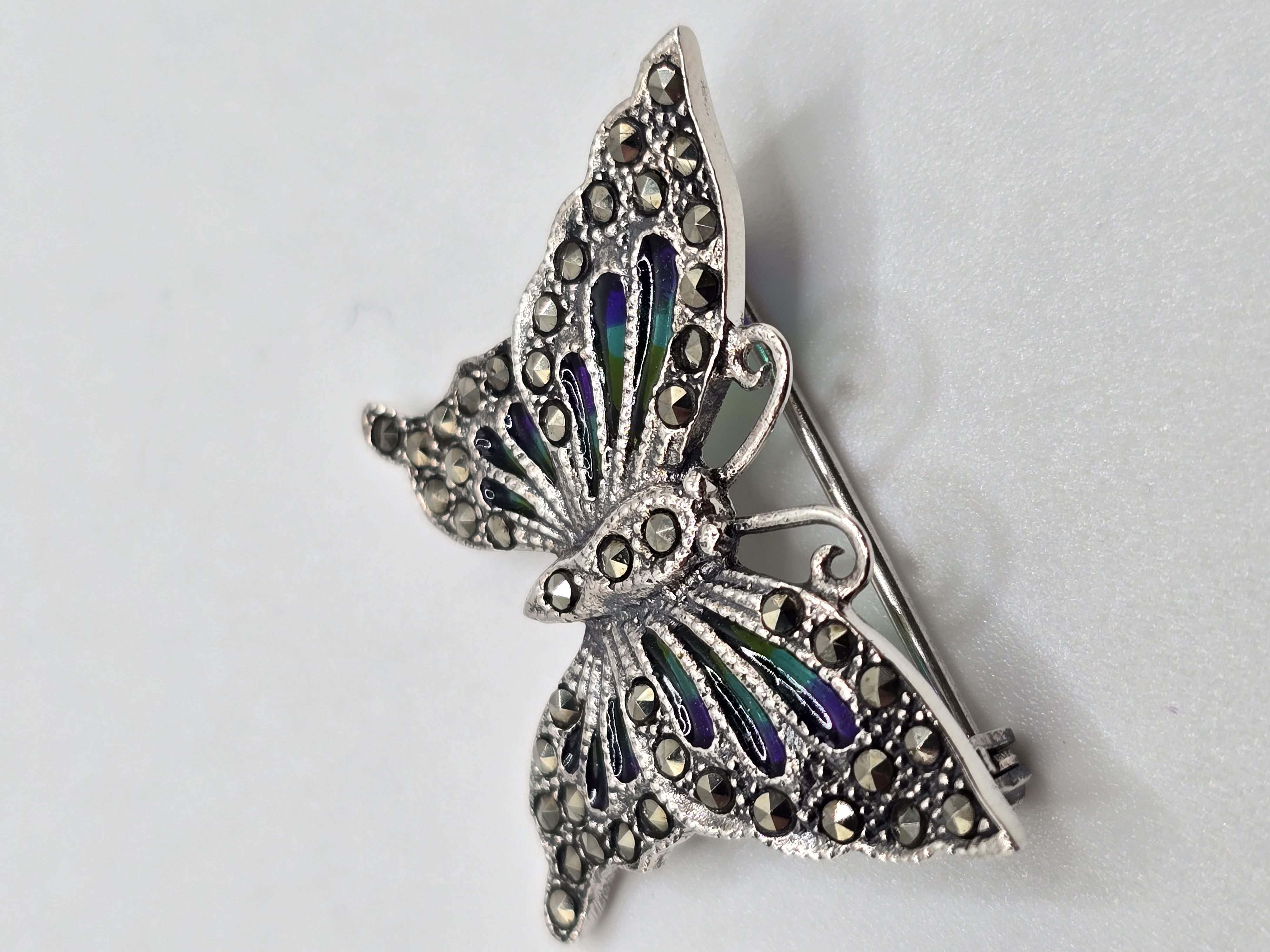 925 zilveren broche, met Marcasiet en glas emaille