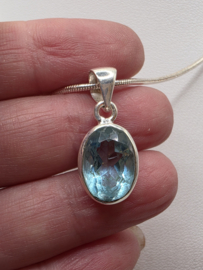 Echt zilveren hanger, Topaas ovaal
