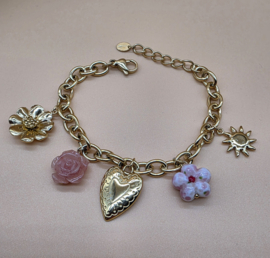 Armband met  harsbloemen, keramiek, zon, hart
