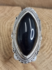 ring echt zilver met zwarte onyx. Maat 18