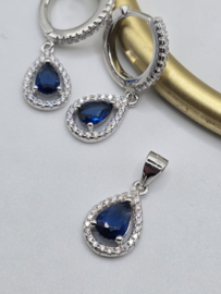 Echt zilveren set, zirkonia, silver/blauw  MDZ27