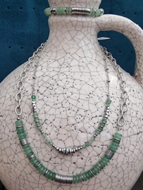 Ketting kleurrijke kralen - groen & zilver Stainless Steel