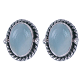 Zilver oorsteker Aqua chalce. : 7 x 8mm